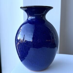 New Clairvaux Pottery By Father Anthony Bellesorte Vase 6" Blue Signed 1990
